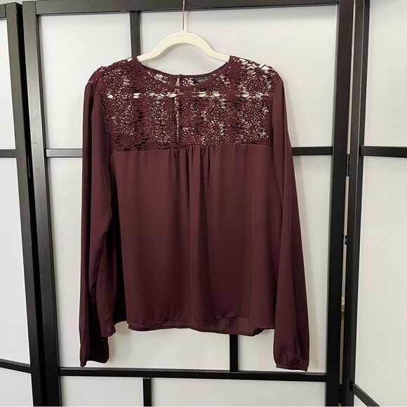 [XL] SWS Flowy Boho Burgundy Long Sleeve Blouse with Lace Details Women’… - Picture 6 of 15